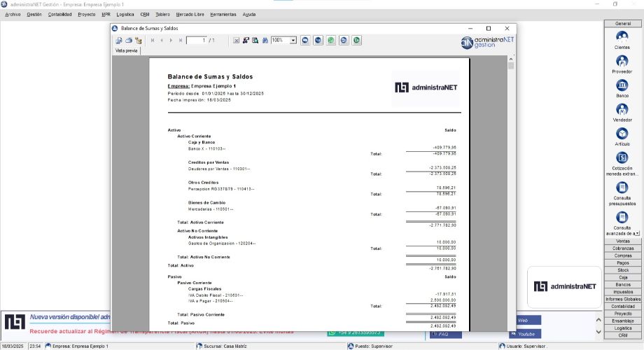 administraNET Gestión - Balance de sumas y saldos